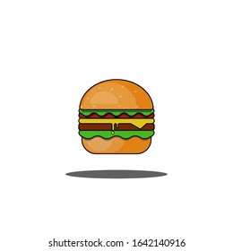 vector flat design burger with cheese, meat, salad isolated on white background.Tasty hamburger. Fast food.