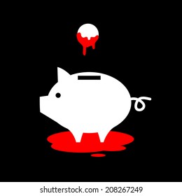 vector flat design business icon of piggy money box full of blood money | white and red pictogram isolated pictogram illustration on black background