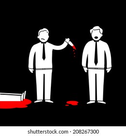vector flat design business icon of murder in office | white and red isolated pictogram illustration on black background