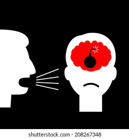 vector flat design business icon of negative feedback bad communication and demotivation | white and red isolated pictogram illustration on black background