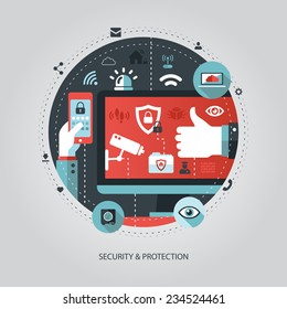 Vector flat design business illustration with security composition