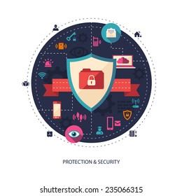 Vector flat design business illustration with security composition