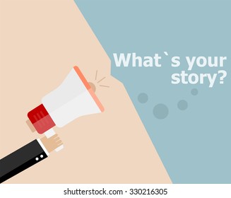 vector flat design business illustration concept. What is Your Story. Digital marketing business man holding megaphone for website and promotion banners. 