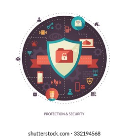Vector flat design business illustration with security composition