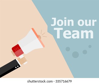 vector flat design business illustration concept. Join our team. Digital marketing business man holding megaphone for website and promotion banners. 