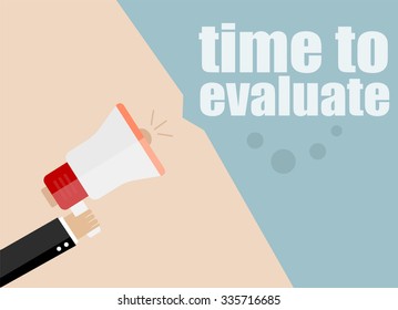 vector flat design business illustration concept. time to evaluate. Digital marketing business man holding megaphone for website and promotion banners. 