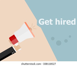 vector flat design business illustration concept. Get hired. Digital marketing business man holding megaphone for website and promotion banners. 