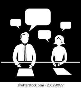 vector flat design business workshop meeting icon communication of two managers | white isolated pictogram illustration on black background
