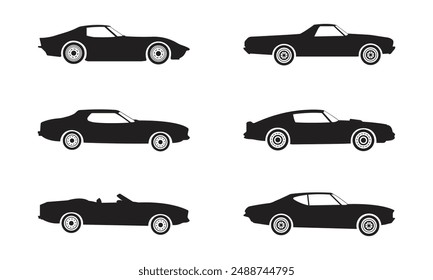 Vector Flat Design Car Silhouette Set