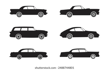 Vector Flat Design Car Silhouette Set