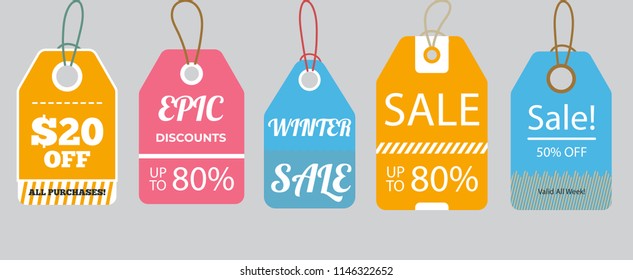Vector flat design cardboard sale labels and tags template set.
