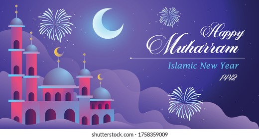 Vector Flat design to celebrate Islamic New Year that begin Muharram Month.