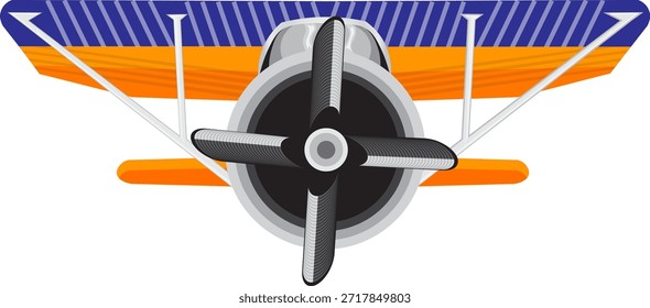 Diseño plano de Vector de una aeronave clásica con alas naranjas y azules.