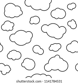 Vector flat design clouds illustration. Childish pattern with sky. Cartoon kids shapes.