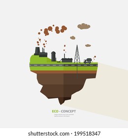 Vector flat design concept illustration of ecology, environment pollution.