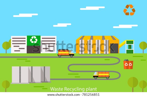 Vector flat design concept illustration of  Waste\
Recycling plant
