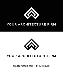 Vector flat design construction company brand design template. Modern building company and architect logo illustration isolated on black and white background.