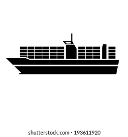 vector flat design container ship boat transportation icon black isolated on white background