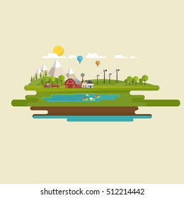 Vector Flat Design Countryside Abstract Illustration.