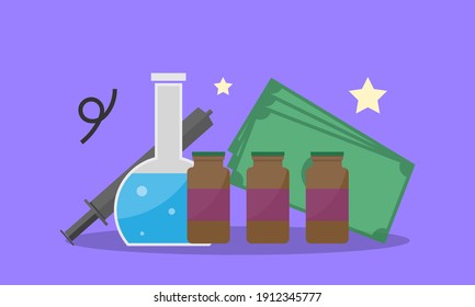 Vector flat design of covid-19 vaccine medicine, medical and hospital concept with color background