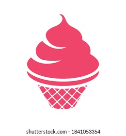 Vector flat design creamy ice cream in a waffle cup pink icon. 