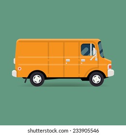 Vector flat design creative transportation icon featuring retro cargo van, side view | Logistics and delivery vehicle trendy style icon