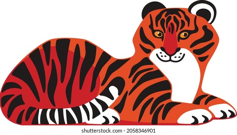 Vector flat design cute cartoon tiger .Big orange striped wild cat. Element for design illustration, card, poster, invitation.