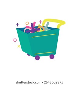 Vector flat design of a cute shopping cart icon in vibrant colors. Great for ecommerce, mobile app UI UX, web icons, sale events, online store, and retail business visual needs.