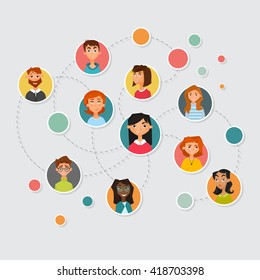 Vector flat design of different characters including man and women. Colorful office team collection. Flat character design icon set. People avatar