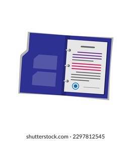 Vector flat design of document paper or folder stamp on the blue background, document management application concept, editable shape object copy space for text and design
