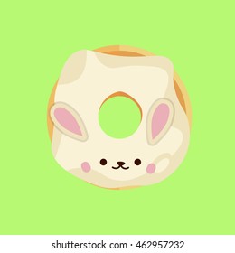 Vector Flat Design  donut looks like rabbit Illustration