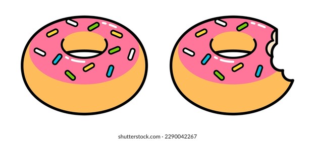 Vector Flat Design Donut With Outline