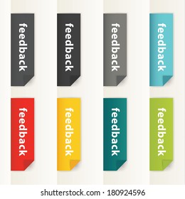 Vector flat design feedback buttons. Modern feedback buttons in eight different colors. Clean and clear flatdesign.