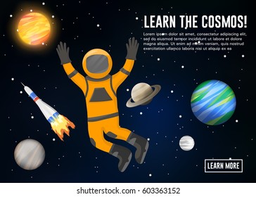 vector flat design flyer and header of space icons