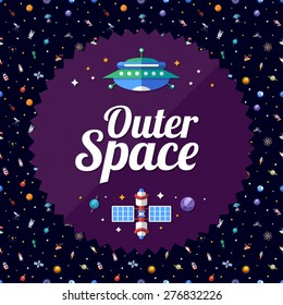 Vector flat design flyer of space icons and infographics elements