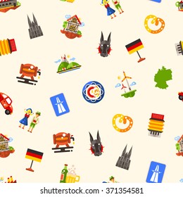 Vector flat design Germany travel seamless pattern with icons and infographics elements of famous German symbols 