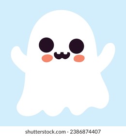 Vector flat design halloween ghost on vlue background