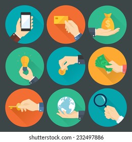 Vector flat design hands with object