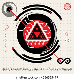 Vector Flat Design Head's Up Display Infographics Elements Set in Red White and Black Colrs. Abstract Futuristic Techno Alien Logo Symbols. HUD icons