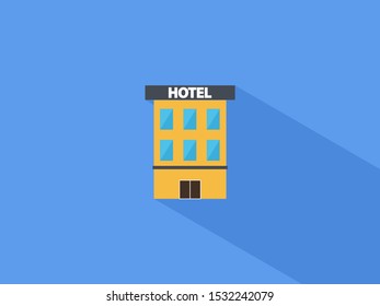 Vector Flat Design Hotel. Hotel Icon Flat Design With Long Shadow