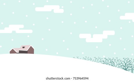 Vector flat design houses in winter  with snowy background