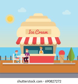 Vector flat design ice cream place