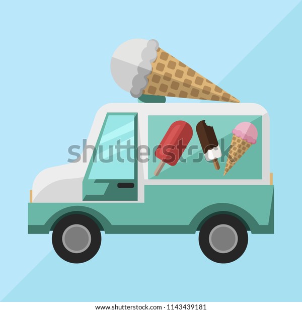 Vector. Flat design. Ice\
cream car.