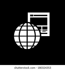 vector flat design icon of off page factors with globe and website for web design and seo search engine optimization infographic pictogram isolated on black background