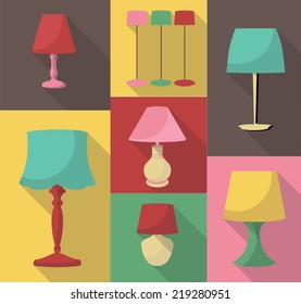 vector flat design icon set of lampshade