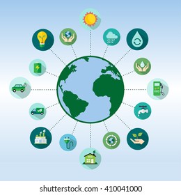 vector flat design with icons of ecology, environment