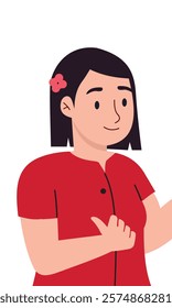 Vector Flat Design Illustration Beautiful Young Girl with Short Hair and Wearing Pink Clips and Short Sleeve T-Shirt.