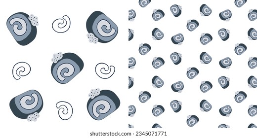 Vector flat design illustration colorful pieces of cake, Roll cake, Sweets, Dessert.Swiss Roll Cake Illustration Set