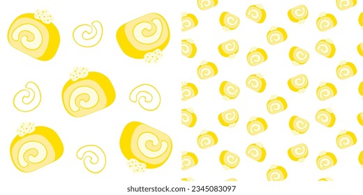 Vector flat design illustration colorful pieces of cake, Roll cake, Sweets, Dessert.Swiss Roll Cake Illustration Set