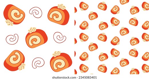 Vector flat design illustration colorful pieces of cake, Roll cake, Sweets, Dessert.Swiss Roll Cake Illustration Set